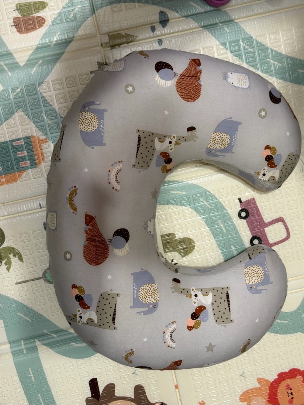 Baby Neck Support Pillow - Gray Animal Print